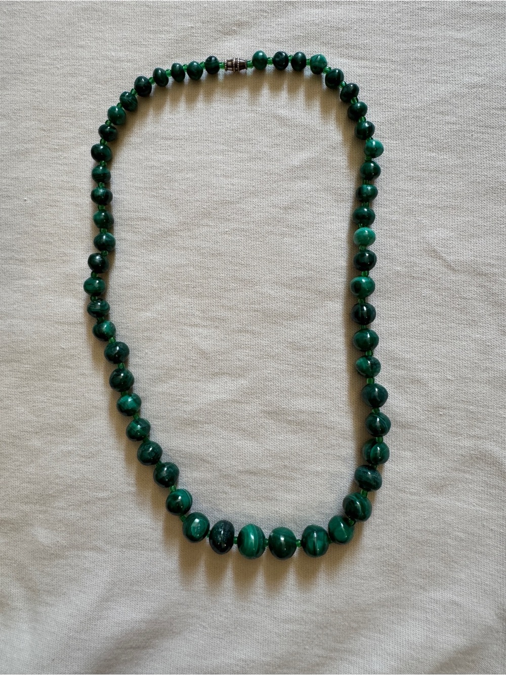 Genuine Vintage Malachite Graduated Beaded Necklace - 20” Twist Barrel Clasp